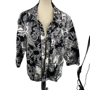 Christopher & Banks Womens Paisley Jacket Black White Open Stretch XL